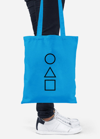Еко-сумка шоппер Трикутник Квадрат Коло Гра в кальмара (Squid Game) (92102-3374-BL) синя MobiPrint lite (256943749)