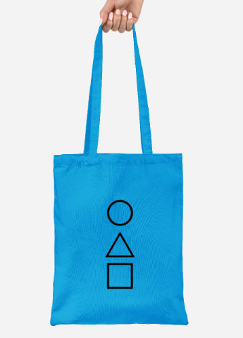 Эко сумка шопер Треугольник Квадрат Круг Игра в кальмара (Squid Game) (92102-3374-BL) синяя MobiPrint lite (256943749)
