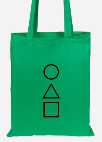 Эко сумка шопер Треугольник Квадрат Круг Игра в кальмара (Squid Game) (92102-3374-KG) зеленая MobiPrint lite (256945950)