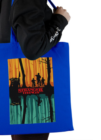 Эко сумка шопер Очень странные дела постер(Stranger Things poster) (92102-3573-SK) голубая MobiPrint lite (256944978)