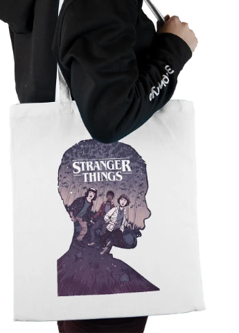 Еко-сумка шоппер Дуже дивні справи Одинадцять арт перси(Stranger Things Eleven art) (92102-3568) біла MobiPrint Lite (256943440)