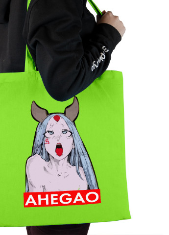 Эко сумка шопер Ахэгао девушка-рот лого(Ahegao girl logo) (92102-3509-LM) салатовая MobiPrint lite (256945498)