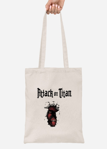 Эко сумка шопер Атака титанов Колоссальный Титан лого ( Attack on Titan logo) (92102-3489-BG) бежевая MobiPrint lite (256944878)