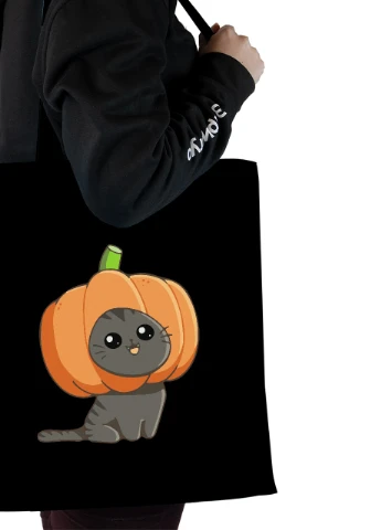 Еко-сумка шоппер Гарбуз кіт (Pumpkincat) (92102-3435-BK) чорна MobiPrint Lite (256943640)