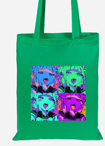 Еко-сумка шоппер Ахегао дівчина колаж(Ahegao girl) (92102-3501-KG) зелена MobiPrint Lite (256944550)