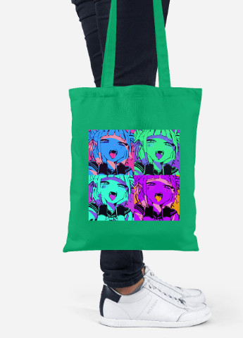 Еко-сумка шоппер Ахегао дівчина колаж(Ahegao girl) (92102-3501-KG) зелена MobiPrint Lite (256944550)