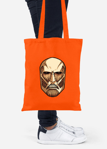 Еко-сумка шоппер Атака титанів Колосальний Титан портрет лого (Attack on Titan logo) (92102-3490-OG) помаранчева MobiPrint Lite (256943554)