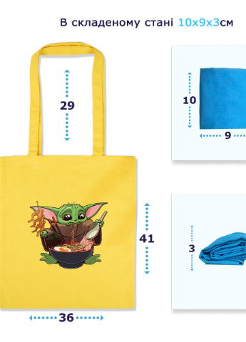 Еко-сумка шоппер Грогу Йода смачна їжа (Grogu Baby Yoda) (92102-3524-BL) синя MobiPrint lite (256945549)