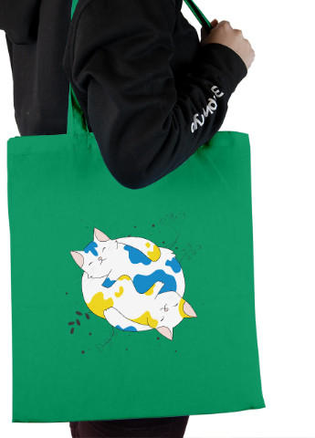 Еко-сумка шоппер Українські муркотики (92102-3900-KG) зелена MobiPrint Lite (256944761)