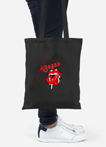 Эко сумка шопер Ахэгао губы-лого(Ahegao girl) (92102-3503-BK) черная MobiPrint Lite (256944570)