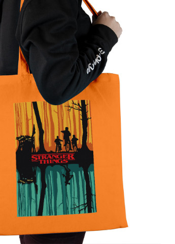 Еко-сумка шоппер Дуже дивні справи постер (Stranger Things poster) (92102-3573-OG) помаранчева MobiPrint Lite (256944603)