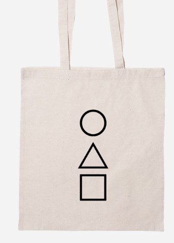 Эко сумка шопер Треугольник Квадрат Круг Игра в кальмара (Squid Game) (92102-3374-BG) бежевая MobiPrint Lite (256945759)