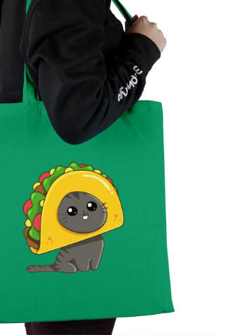 Еко-сумка шоппер Тако Кіт (Tacocat) (92102-3434-KG) зелена MobiPrint Lite (256943762)