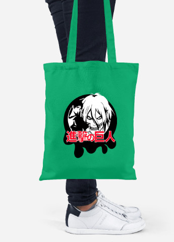 Еко-сумка шоппер Атака титанів Атакуючий титан лого (Attack on Titan logo) (92102-3493-KG) зелена MobiPrint Lite (256943400)