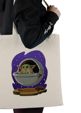 Еко-сумка шоппер Грогу космос (Grogu Baby Yoda) (92102-3518-BG) бежева MobiPrint Lite (256944296)