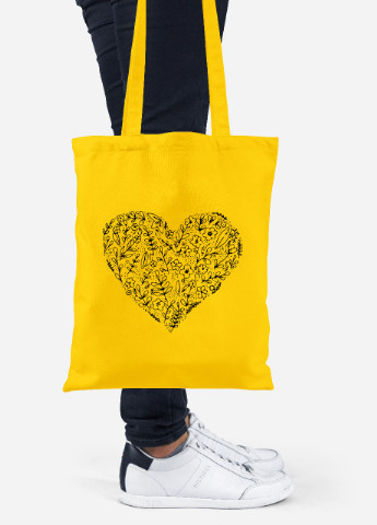 Еко-сумка шоппер Квіткове серце (92102-3805-SY) жовта MobiPrint Lite (256945230)