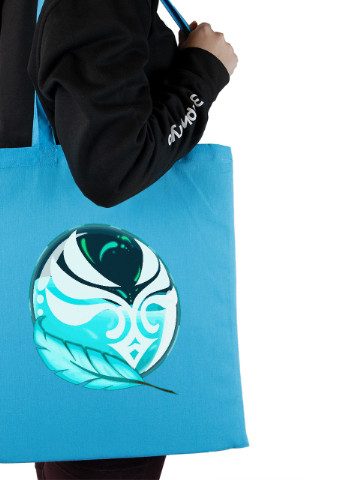 Эко сумка шопер Геншин Импакт элементы Анемо перо(Genshin Impact elements Anemo) (92102-3560-BL) синяя MobiPrint Lite (256943926)