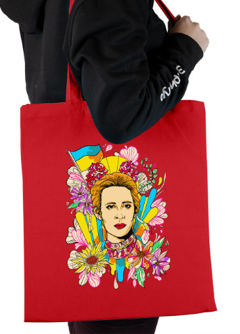 Эко сумка шопер Леся Украинка (Lesya Ukrainka) (92102-3897-RD) красная MobiPrint Lite (256944543)