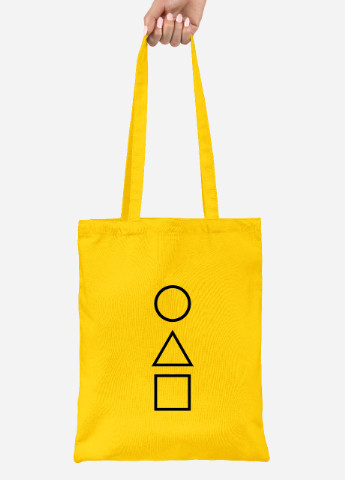 Эко сумка шопер Треугольник Квадрат Круг Игра в кальмара (Squid Game) (92102-3374-SY) желтая MobiPrint lite (256945515)