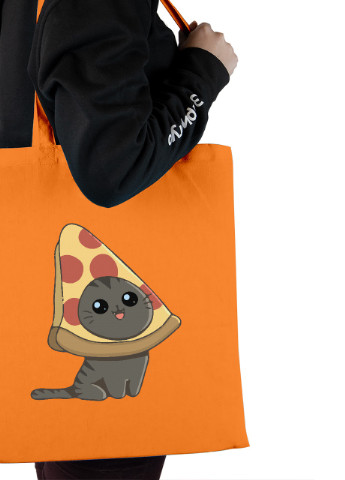 Эко сумка шопер Пицца кот (Pizzacat) (92102-3436-OG) оранжевая MobiPrint lite (256945381)
