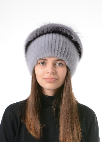 Жіноча зимова шапка із в'язаного хутра норки з помпоном із хутра песця Меховой Стиль улитка (256943237)