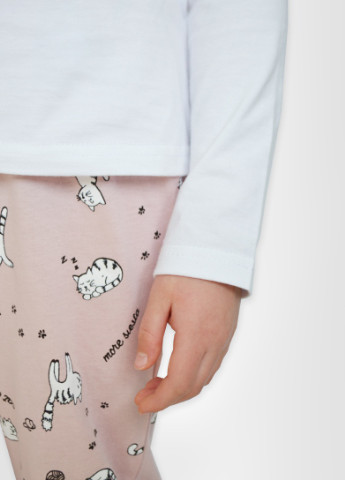 Белая всесезон комплект для девочек 2-х предм. (футболка и штаны) лонгслив + брюки Роза