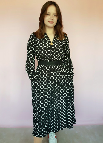 Черно-белое платье миди в геометричный принт Piena