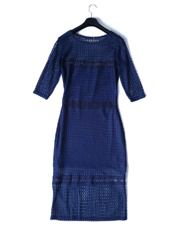 Темно-синее коктельное платье темно-синее гипюровое No Brand