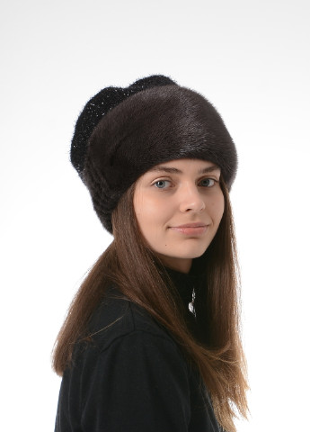 Жіноча трикотажна шапка з натуральним хутром норки Меховой Стиль боярка (256999997)