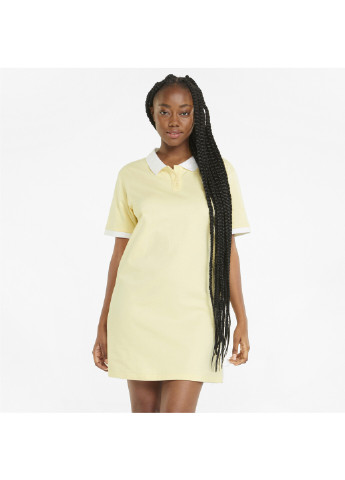 Платье Off Court Women’s Polo Dress Puma однотонная жёлтая спортивная хлопок