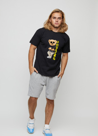 Чорна футболка чоловіча basic чорна з принтом YAPPI