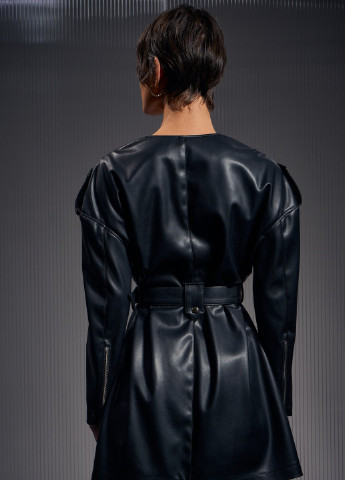 Черное повседневный платье из экокожи с металлической фурнитурой Gepur однотонное