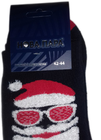 Шкарпетки чоловічі ТМ "Нова пара" плюш 450 новорічні, санта в окулярах з мохнатою бородою НОВА ПАРА середня висота (257108347)