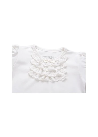 Комбінована футболка дитяча з мереживними рюшами (6640-98g-cream) Breeze
