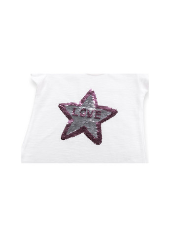 Комбінована футболка дитяча із зіркою з паєток (8752-92g-beige) Breeze