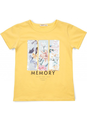 Комбинированная футболка детская с цветочками (15737-158g-yellow) Breeze