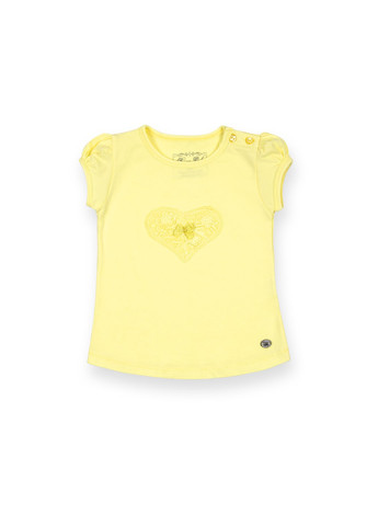 Комбинированная футболка детская с сердцем из кружев (7444-74g-yellow) Breeze