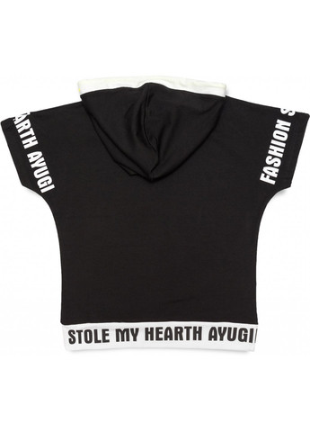 Комбинированная футболка детская с капюшоном (7018-152g-black) A-yugi