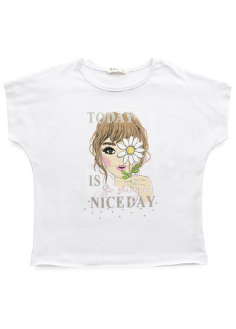 Комбинированная футболка детская с девочкой (17140-152g-white) Breeze
