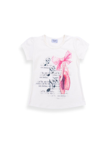 Комбинированная футболка детская с нотками и балетками (8795-98g-cream) Breeze