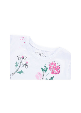 Комбинированная футболка детская с цветочками и бусинками (5699-104g-white) Haknur