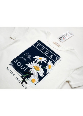 Комбінована футболка дитяча з ромашками (13519-116g-beige) Breeze