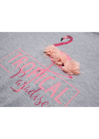 Комбинированная футболка детская с фламинго (3130-122g-gray) Smile