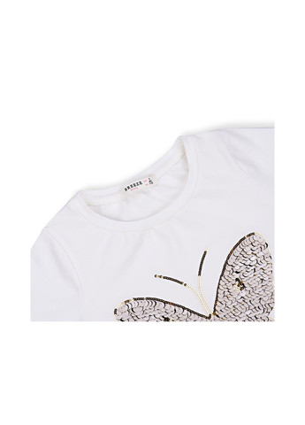 Комбинированная футболка детская с бабочкой из пайеток (11055-140g-cream) Breeze