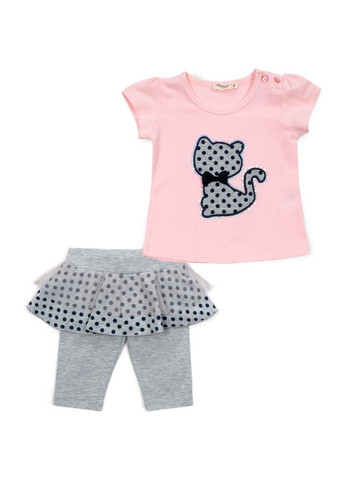 Комбінована футболка дитяча з котиком та капрі (13390-92g-pink) Breeze