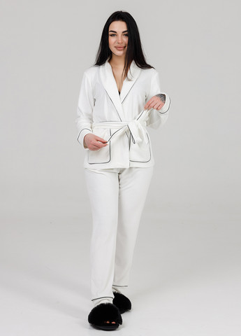 Біла всесезон велюрова піжама (халат+штани) білий кофта + брюки SONTSVIT