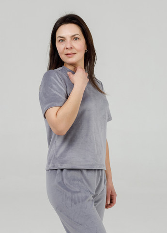 Сіра всесезон велюрова піжама (футболка+штани) сірий футболка + штани SONTSVIT