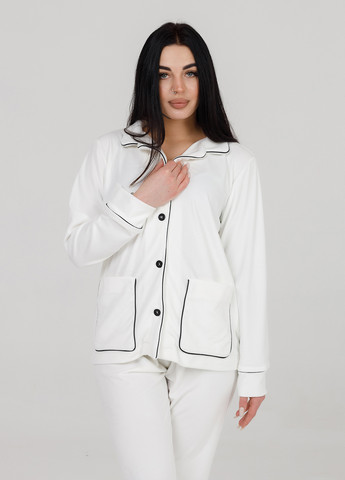 Біла всесезон велюрова піжама (сорочка+штани) білий рубашка + брюки SONTSVIT