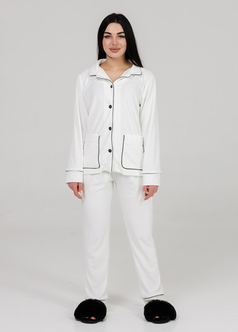 Белая всесезон велюровая пижама (рубашка+ брюки) белый рубашка + брюки SONTSVIT