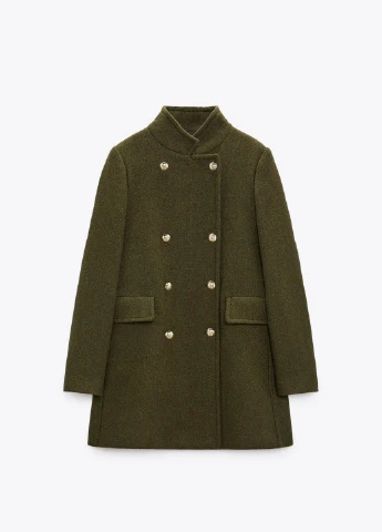 Оливковое (хаки) демисезонное Пальто Zara